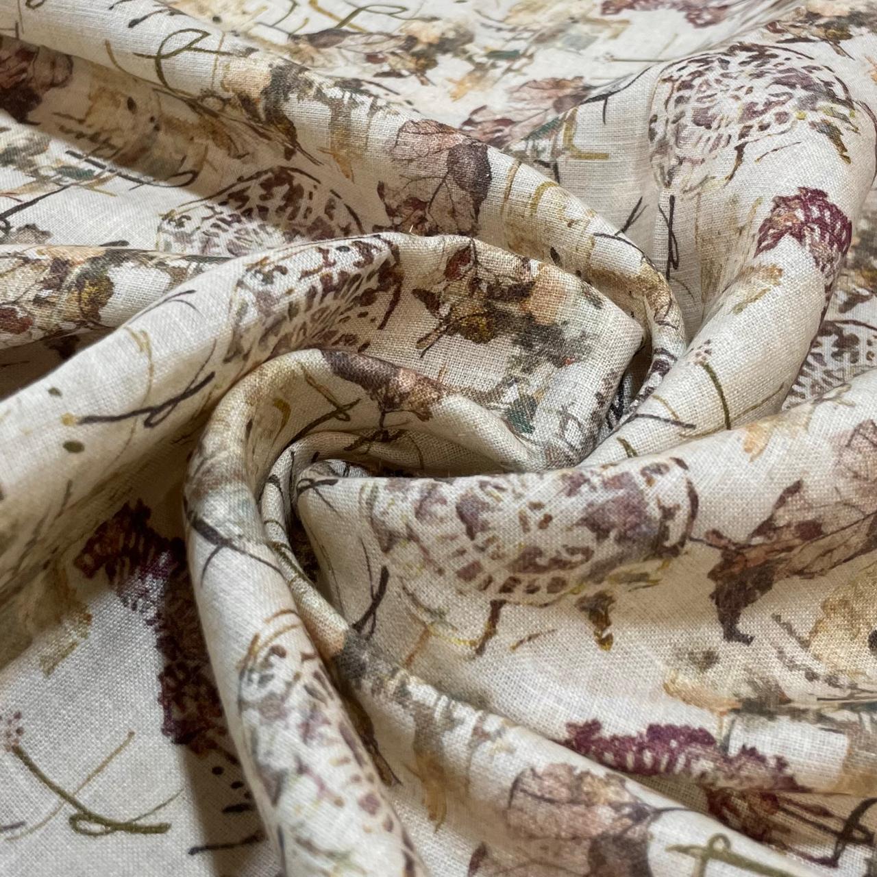 Sandal Brown Allover Digital Printed - Dyed Premium Linen Fabric BC-ITN-630144 (NEW)