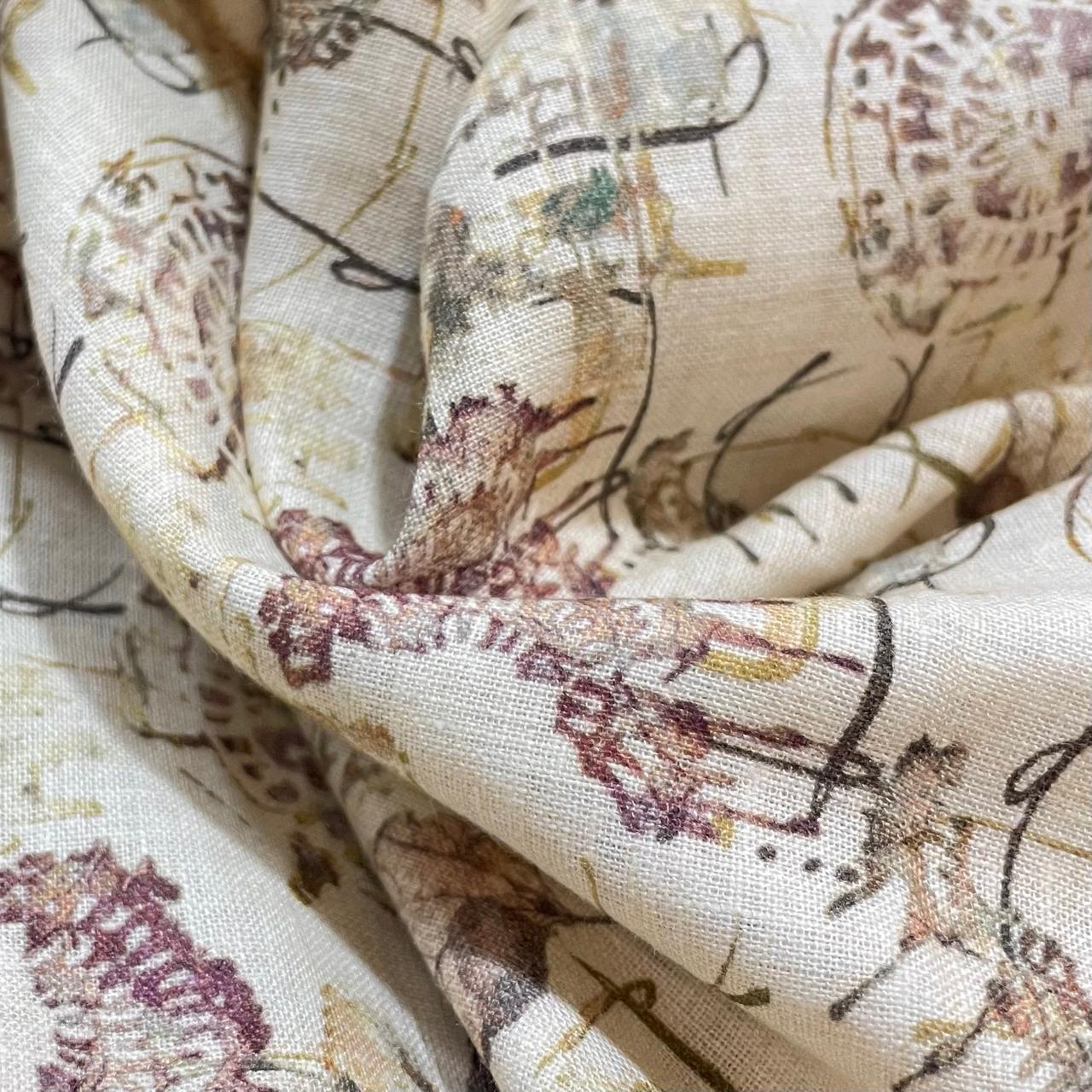 Sandal Brown Allover Digital Printed - Dyed Premium Linen Fabric BC-ITN-630144 (NEW)