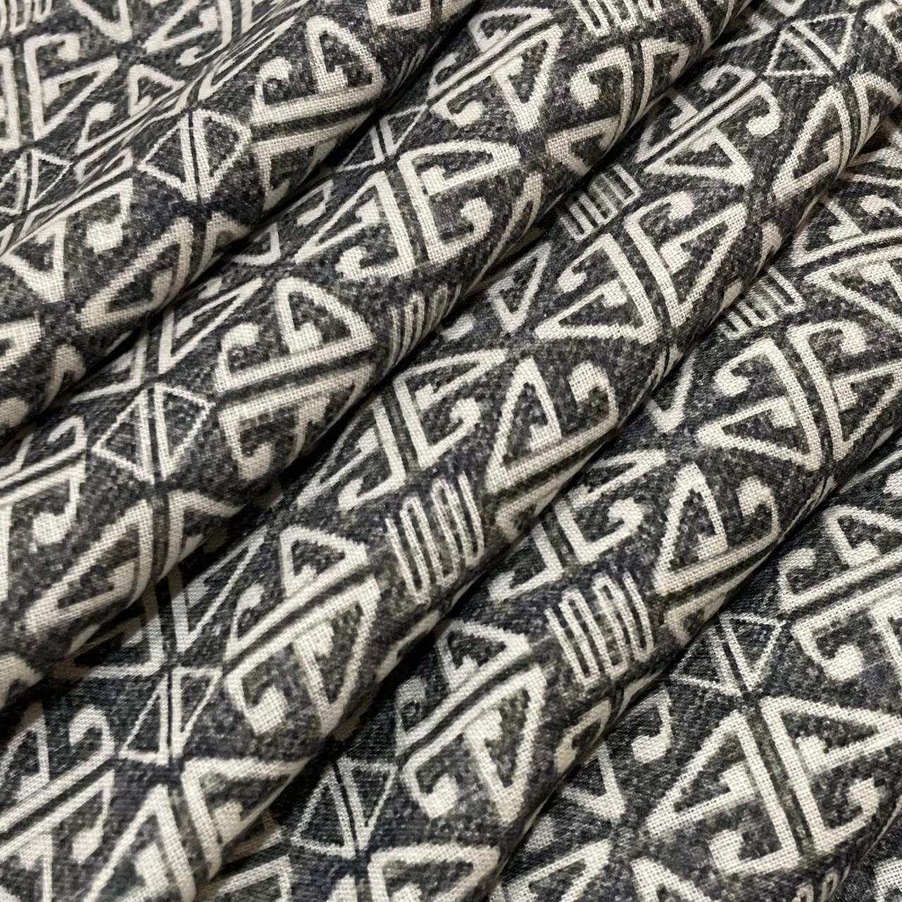 Charcoal Grey Allover Digital Printed - Dyed Premium Linen Fabric BC-ITN-630151 (NEW)