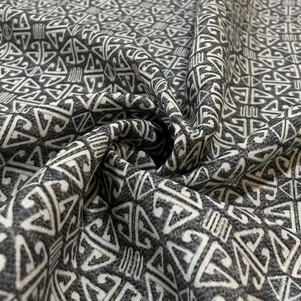 Charcoal Grey Allover Digital Printed - Dyed Premium Linen Fabric BC-ITN-630151 (NEW)