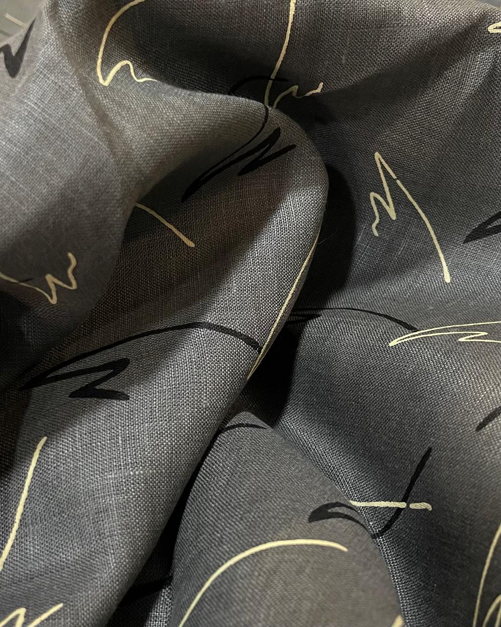 Grey Allover Printed Colour (70's) - Solid Dyed Premium Linen Fabric BCM-12206 (NEW)