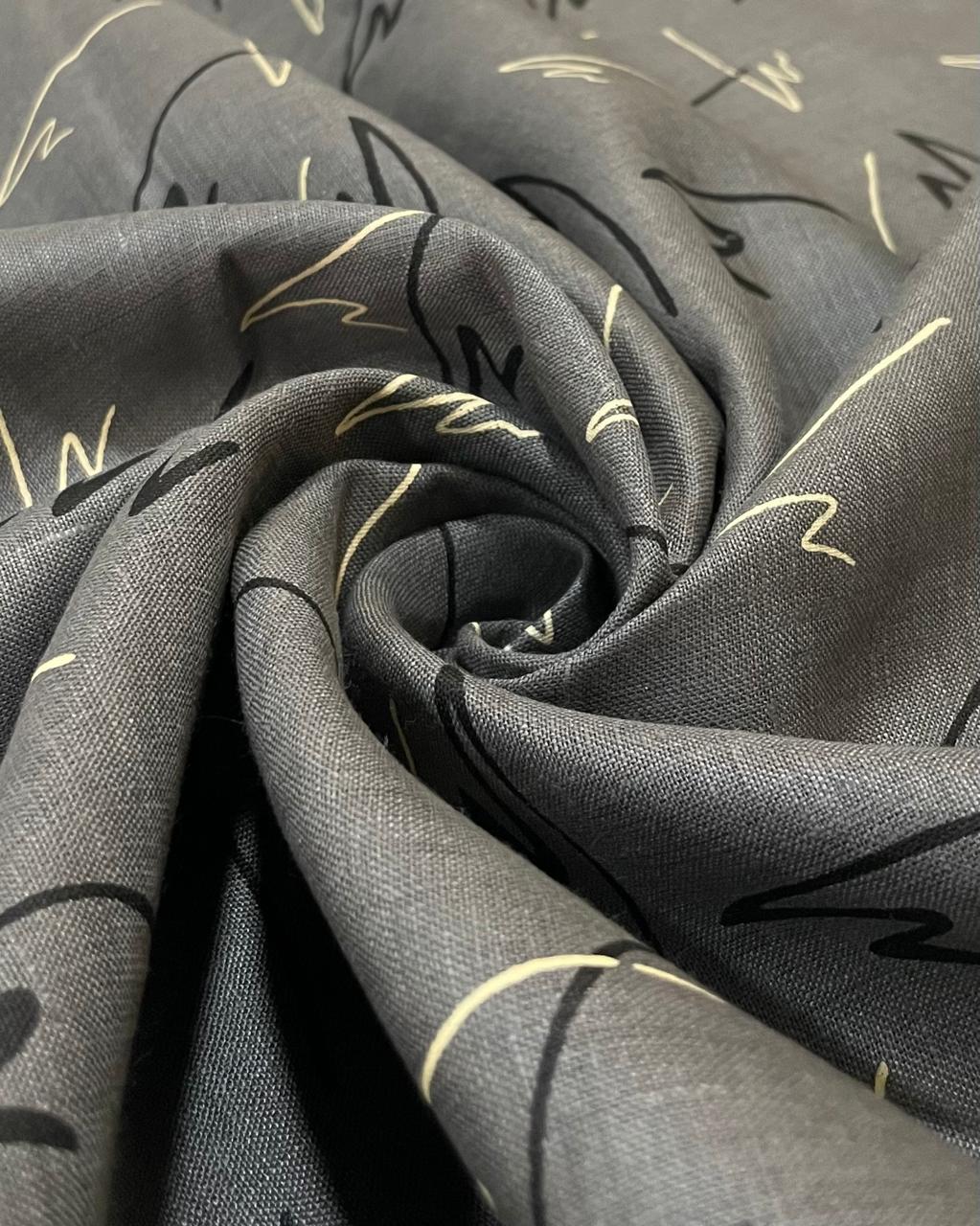 Grey Allover Printed Colour (70's) - Solid Dyed Premium Linen Fabric BCM-12206 (NEW)