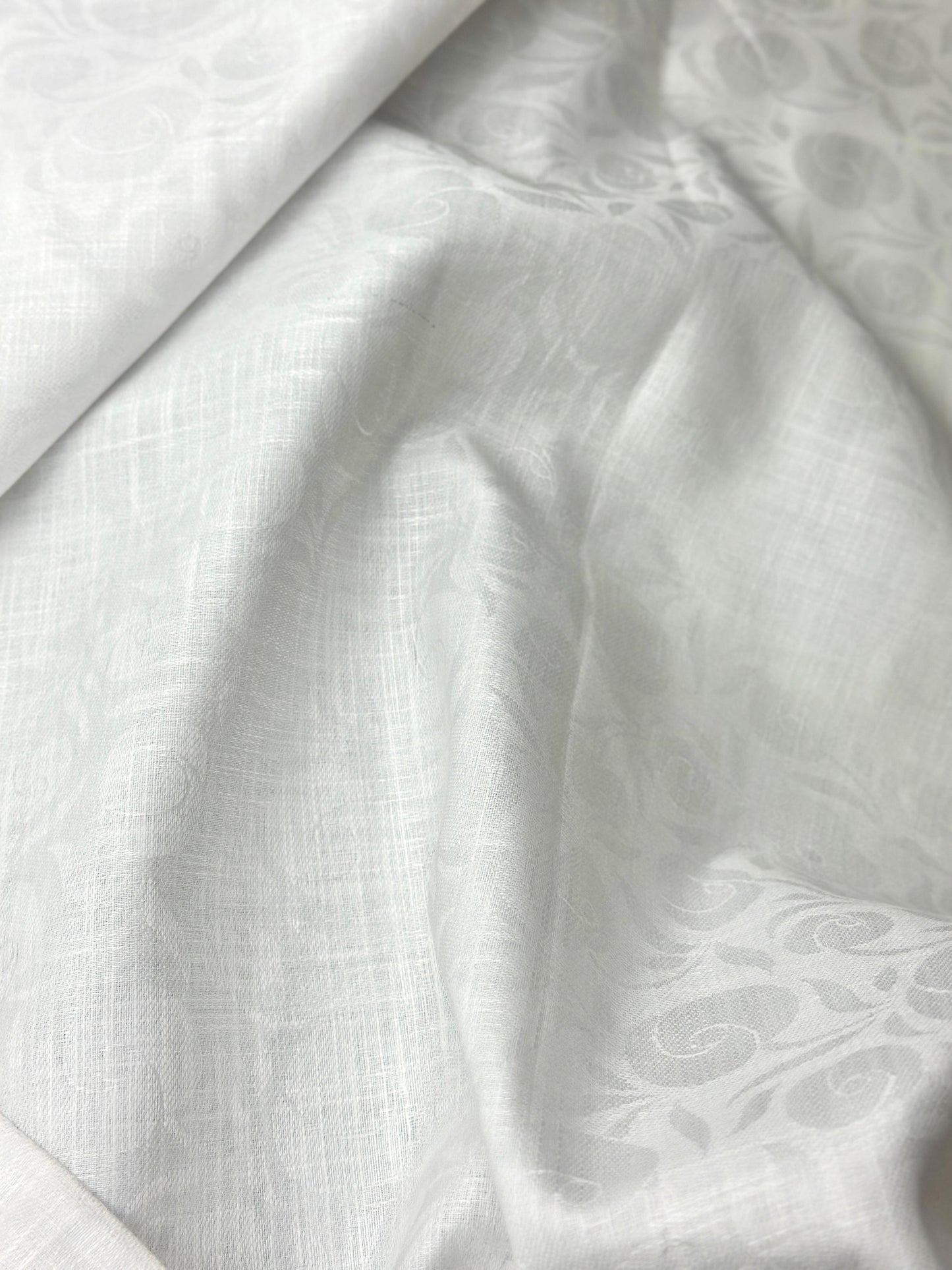 White Floral Self-Design - Premium Linen Cotton Fabric BC-BJR-500106