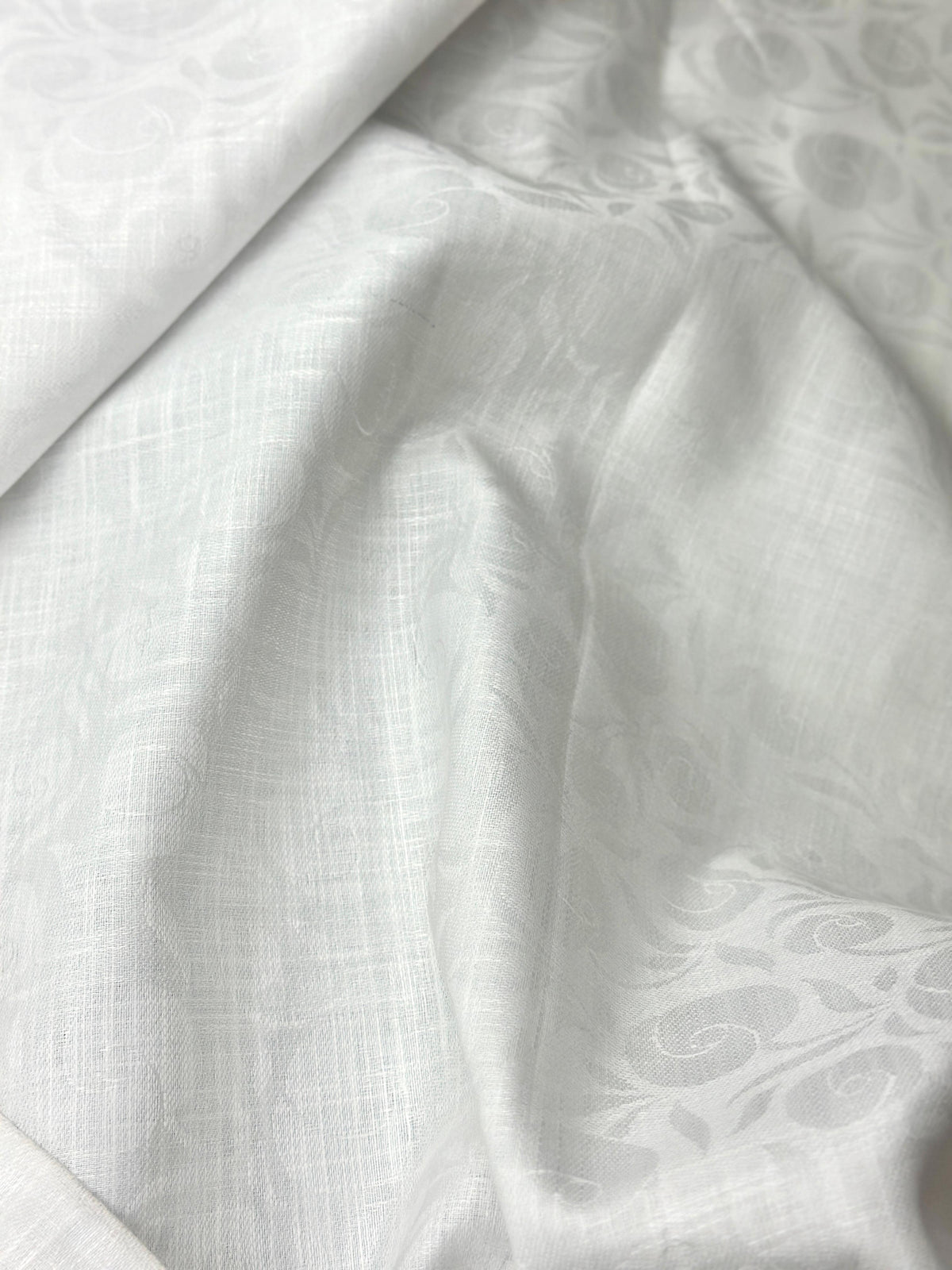 White Floral Self-Design - Premium Linen Cotton Fabric BC-BJR-500106