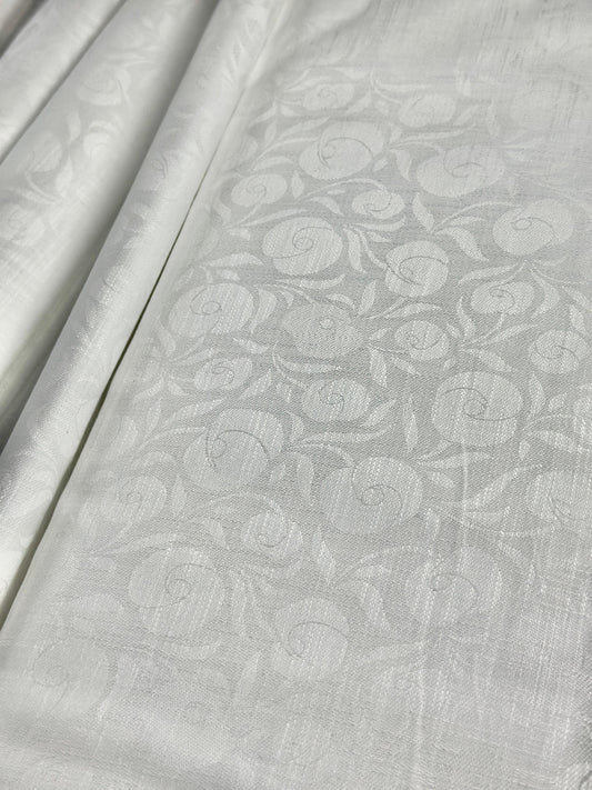 White Floral Self-Design - Premium Linen Cotton Fabric BC-BJR-500106