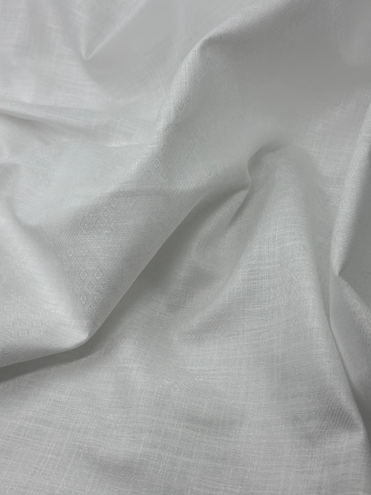 White Small Diamond Self-Design - Premium Linen Cotton Fabric BC-BJR-500101