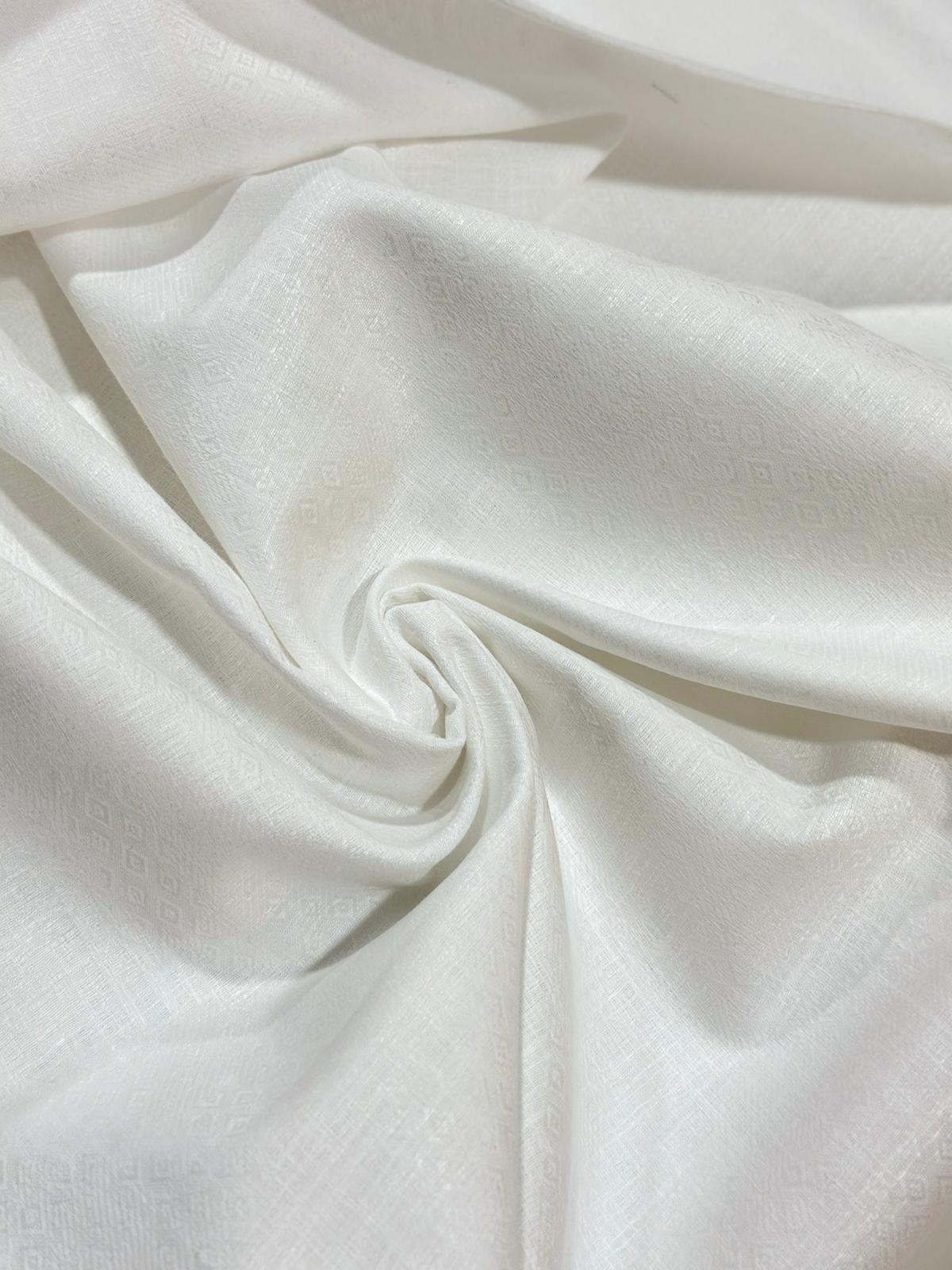 White Small Diamond Self-Design - Premium Linen Cotton Fabric BC-BJR-500101