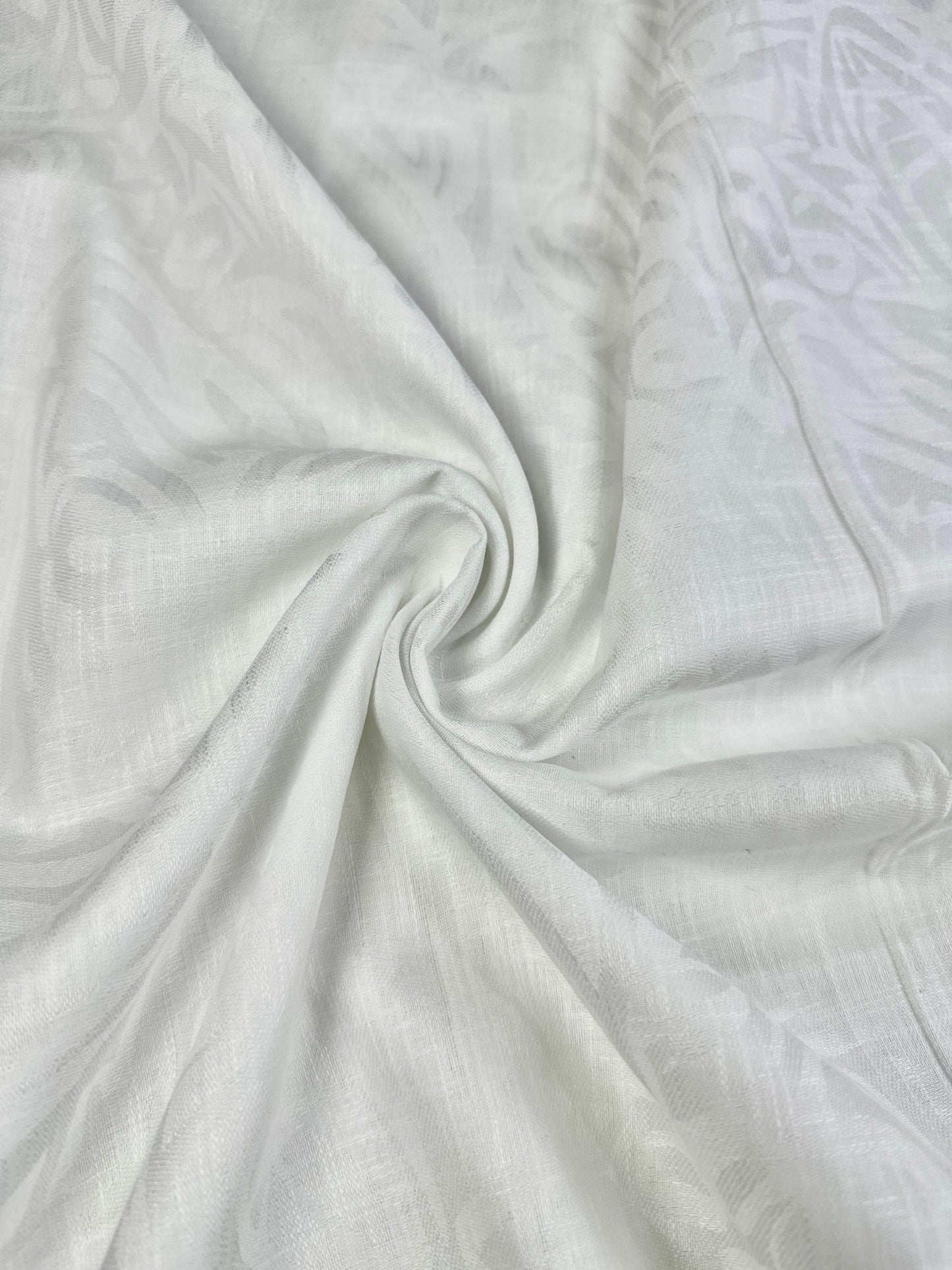 White Abstract Self-Design - Premium Linen Cotton Fabric BC-BJR-500104