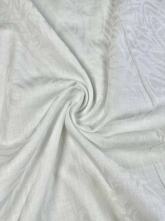 White Abstract Self-Design - Premium Linen Cotton Fabric BC-BJR-500104