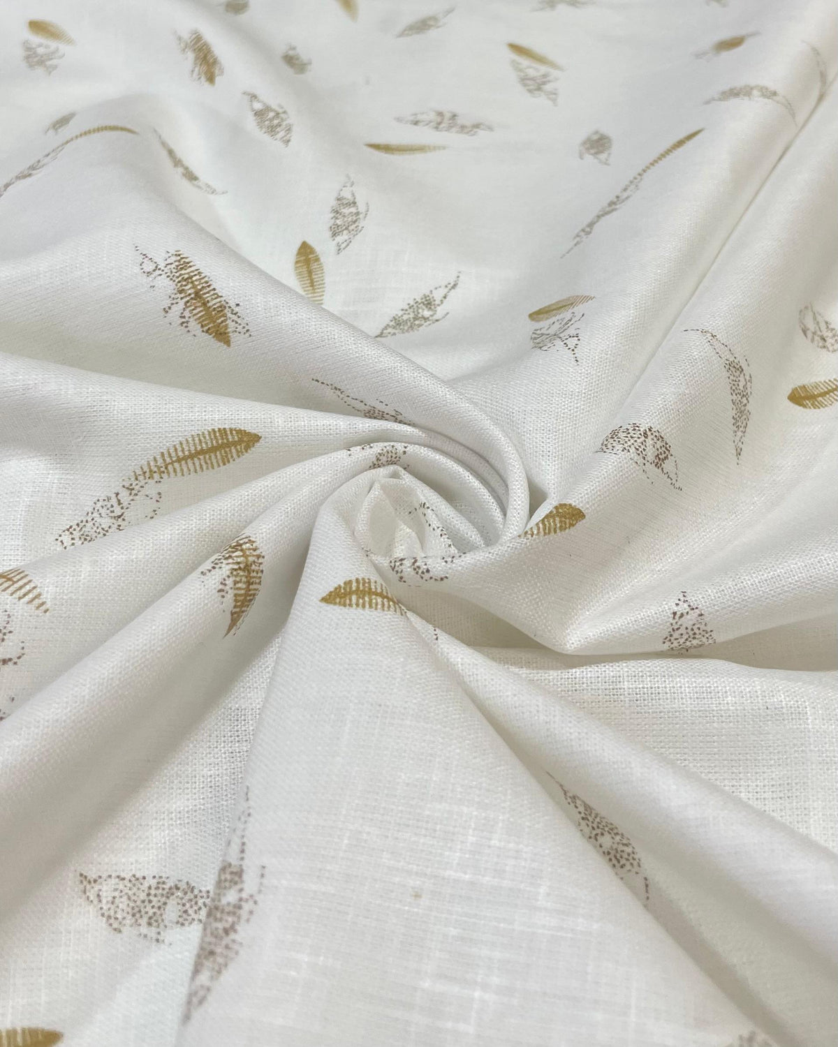 White - Yellow Leaf Aesthetic Allover Print - Korean Linen Fabric BC-WC-KL-260851