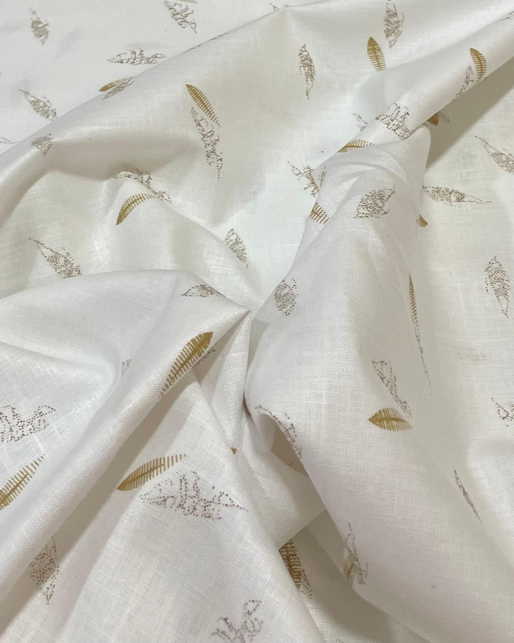 White - Yellow Leaf Aesthetic Allover Print - Korean Linen Fabric BC-WC-KL-260851