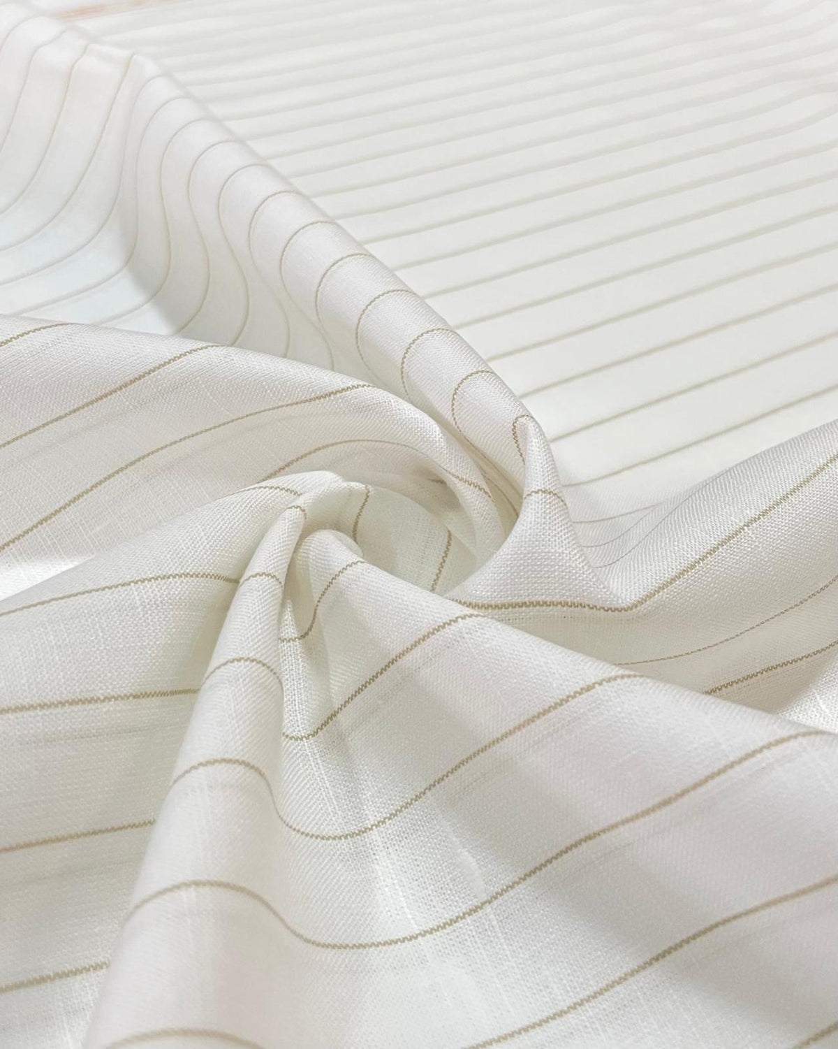 White with Sandal Stripe (80's) - Dyed Premium Linen Fabric BC-AVS-80076 (NEW)