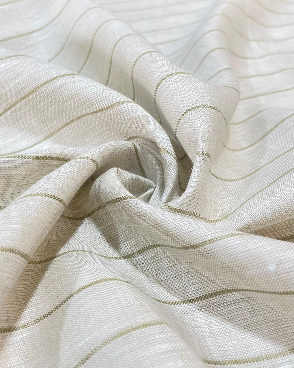Cream with Green Stripe (60's) - Dyed Premium Linen Fabric BC-WL-601078 (NEW)