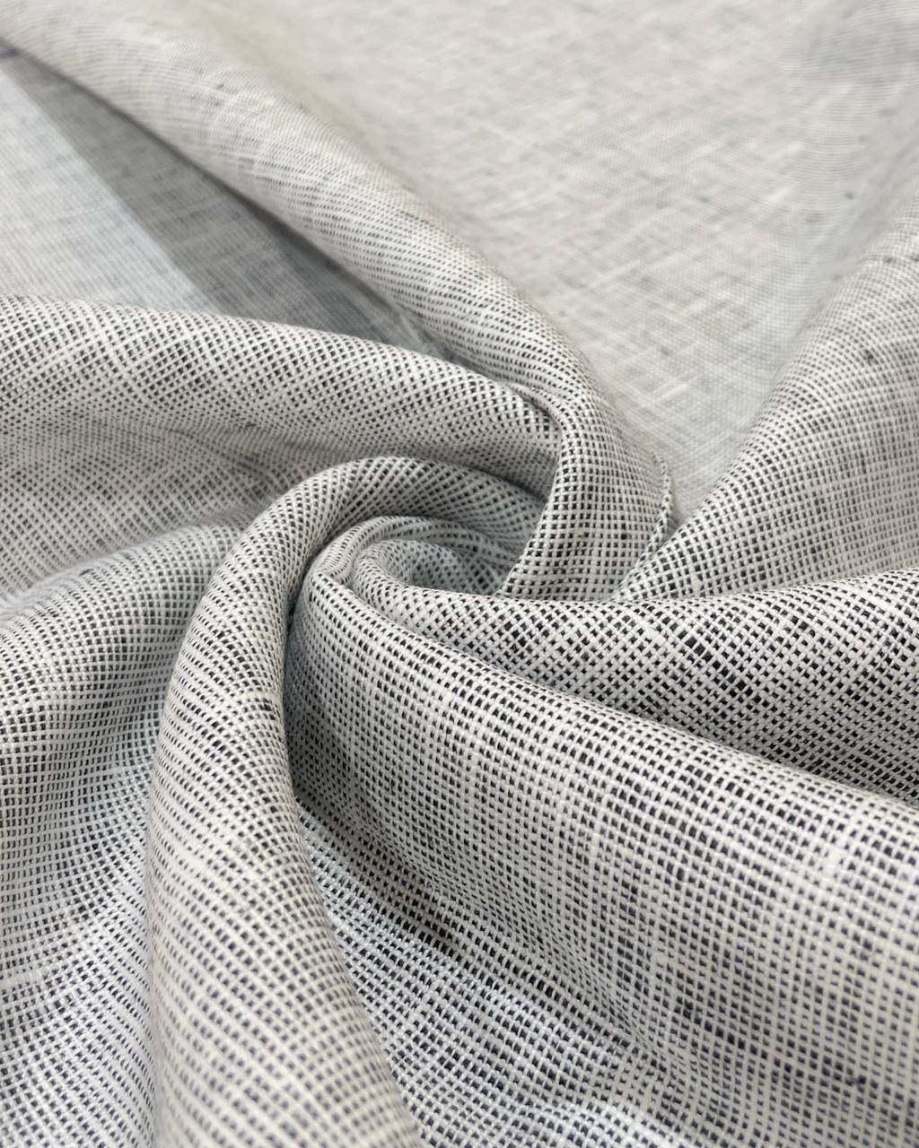 White- Black Dotted Linen Suiting- Premium Dyed Linen Fabric MG-011