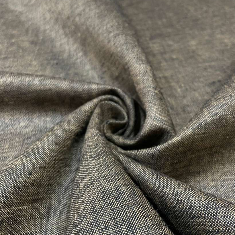 Black/ Golden Green Linen Suiting- Premium Dyed Linen Fabric MG-023