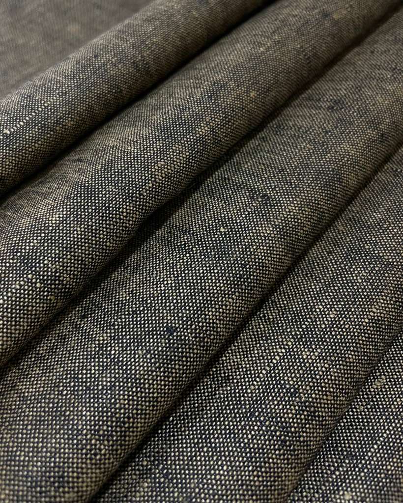 Black/ Golden Green Linen Suiting- Premium Dyed Linen Fabric MG-023