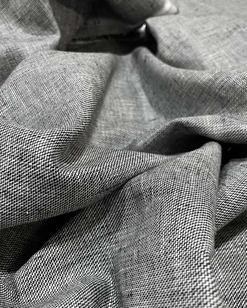 White with Black Dotted Korean Linen Suiting's- Korean Linen Fabric KL-LRN-800108