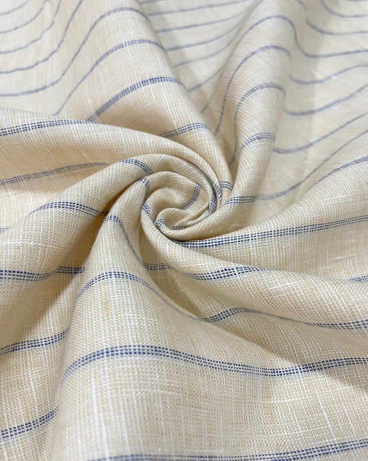 Ivory Biege with Blue  Stripe (60's) - Dyed Premium Linen Fabric BC-WL-601013(NEW)