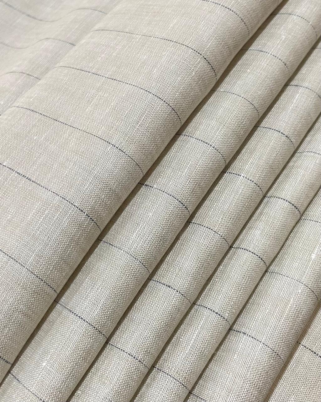 Light  Beige with Grey Stripes(60's) - Dyed Premium Linen Fabric BC-WL-601058(NEW)