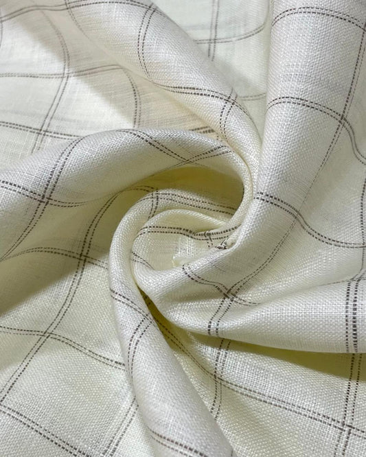 Cream with Grey  Checks(60's) - Dyed Premium Linen Fabric BC-WL-601055(NEW)
