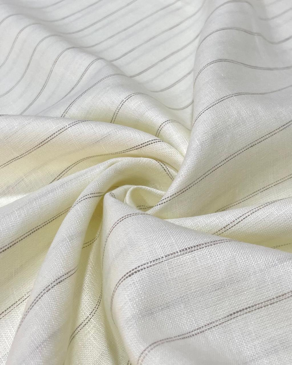 Cream with Grey  Stripes(60's) - Dyed Premium Linen Fabric BC-WL-601054(NEW)