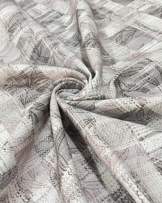 White and Grey Botanical Motif  Allover Digital Printed - Dyed Premium Linen Fabric BCH- 620464(new)