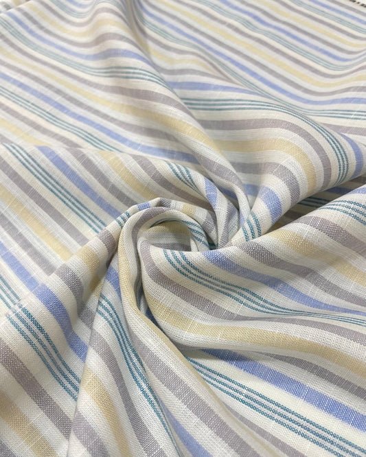 White and Blue Multicolor Stripes(80's)Korean Linen Fabric BC-SN-KL-230323(new)