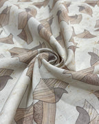 Brown /Beige Abstract Leaf  Prints- Dyed Premium Linen Fabric CNC-B/G -CRYSTAL-CRS-1235(NEW)