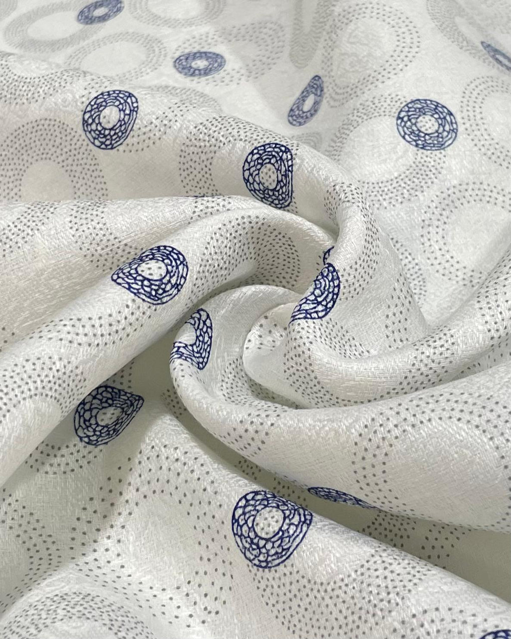 White / Blue Grey Circular Print- Dyed Premium Linen Fabric CNC-B/G -Luton-LT-00032(NEW)