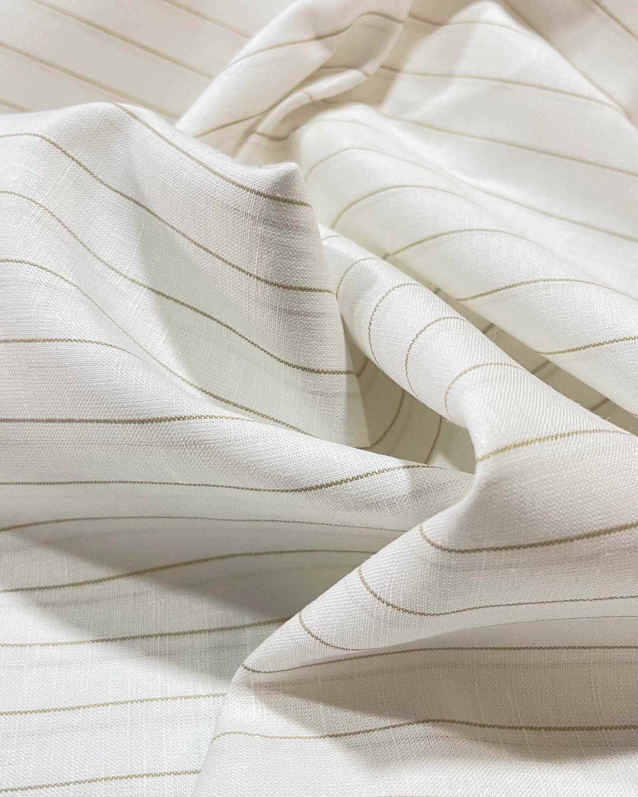 White with Sandal Stripe (80's) - Dyed Premium Linen Fabric BC-AVS-80076 (NEW)