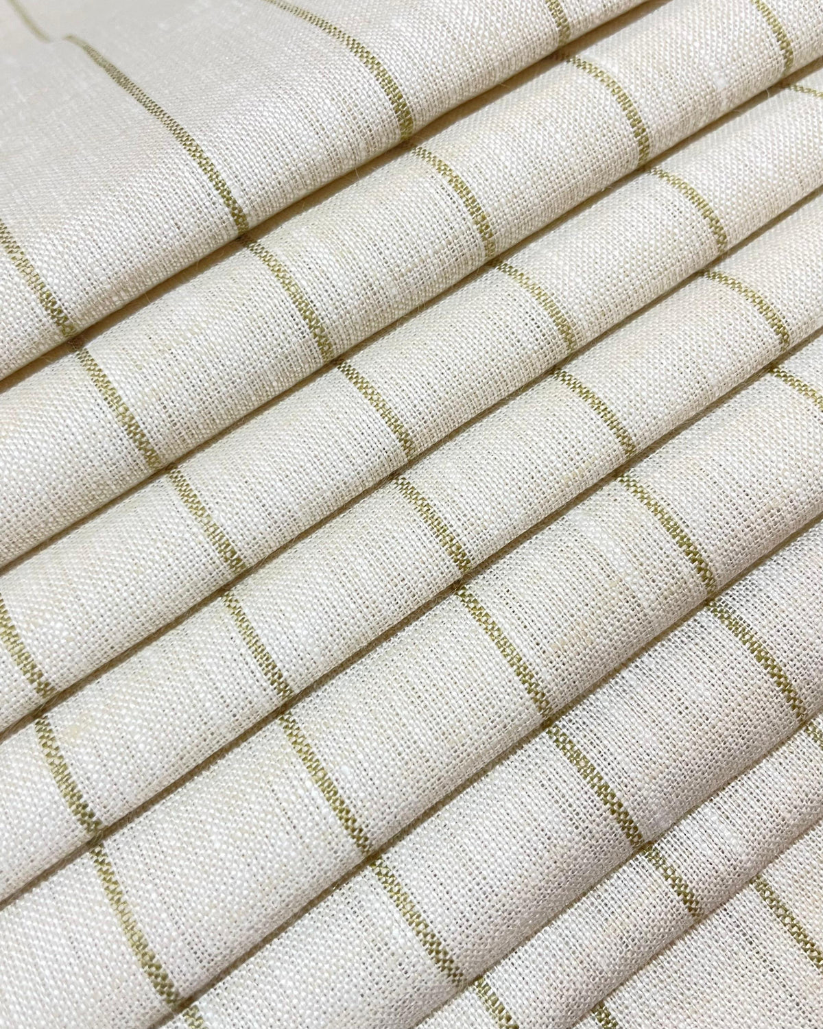 Cream with Green Stripe (60's) - Dyed Premium Linen Fabric BC-WL-601078 (NEW)