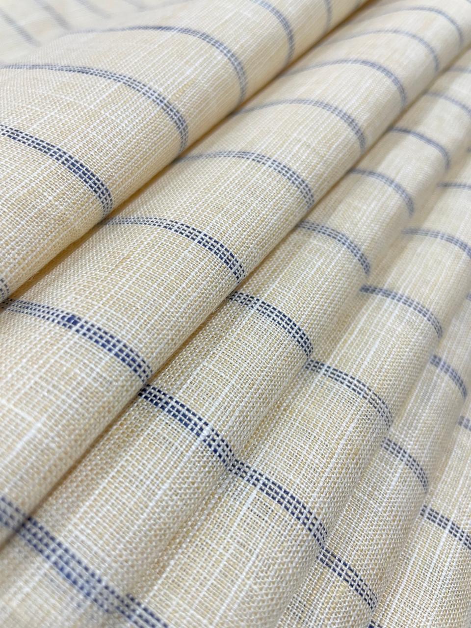 Ivory Biege with Blue  Stripe (60's) - Dyed Premium Linen Fabric BC-WL-601013(NEW)