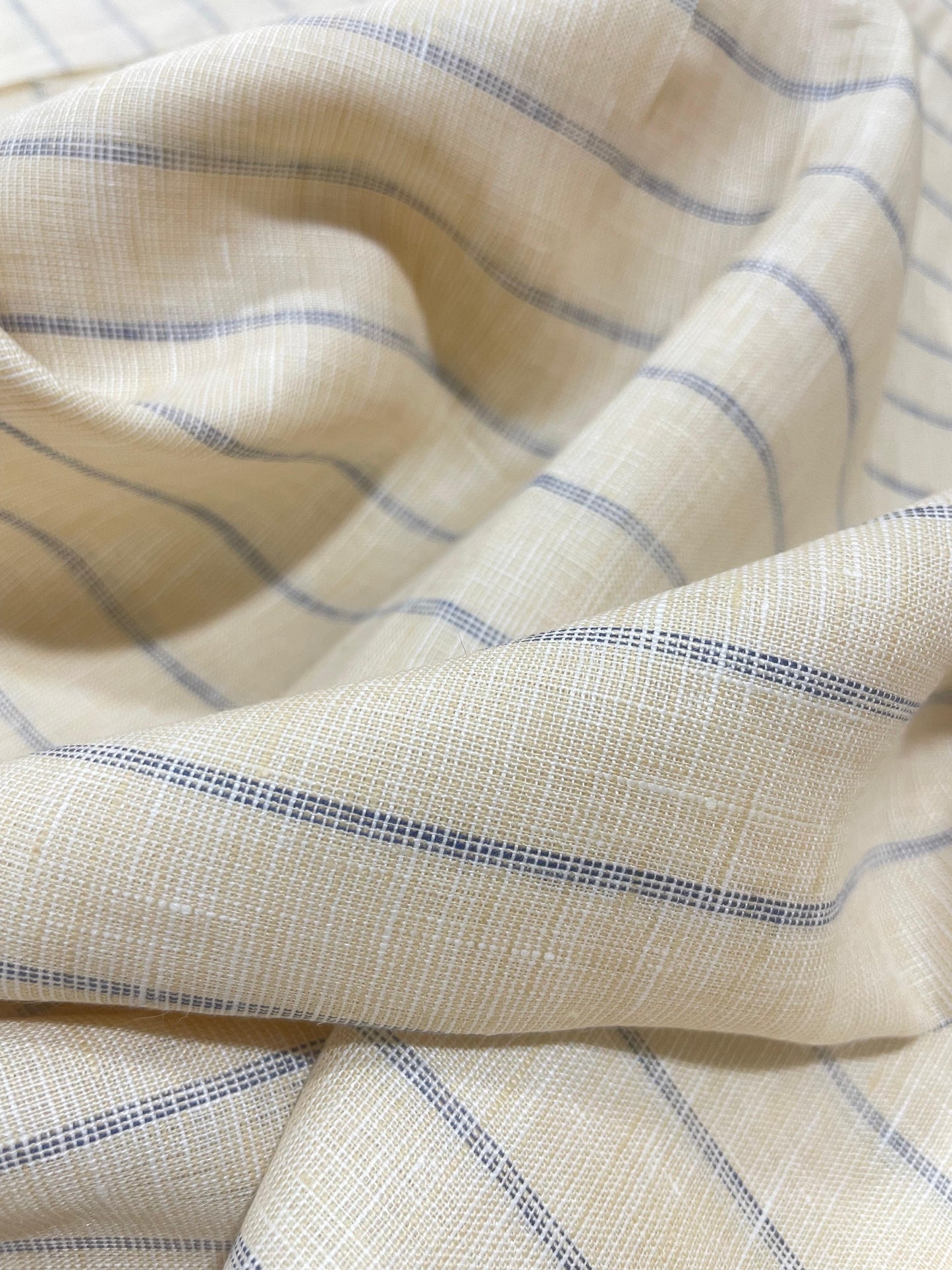 Ivory Biege with Blue  Stripe (60's) - Dyed Premium Linen Fabric BC-WL-601013(NEW)
