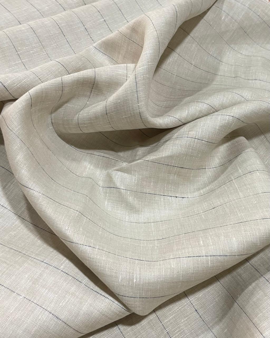 Light  Beige with Grey Stripes(60's) - Dyed Premium Linen Fabric BC-WL-601058(NEW)