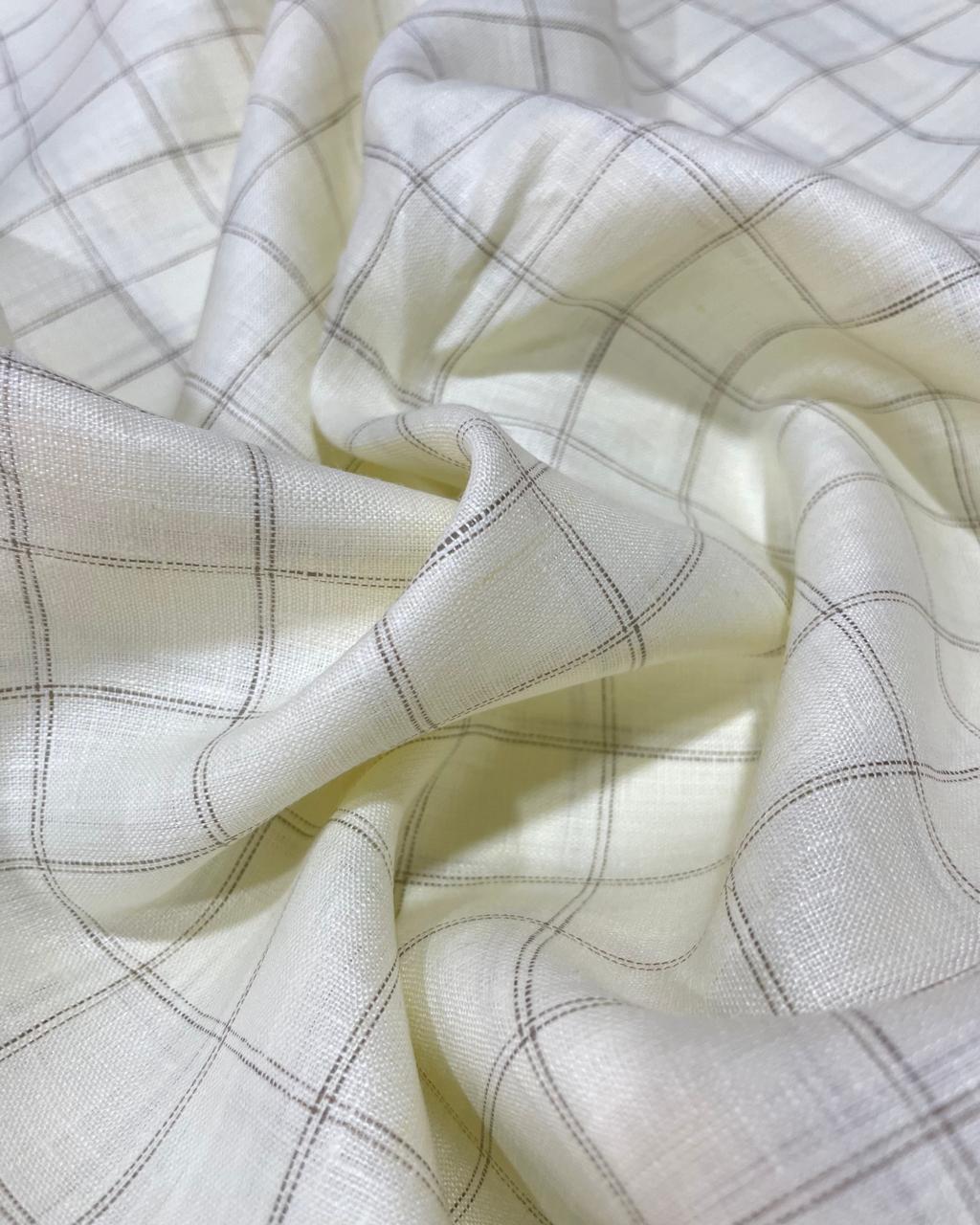 Cream with Grey  Checks(60's) - Dyed Premium Linen Fabric BC-WL-601055(NEW)