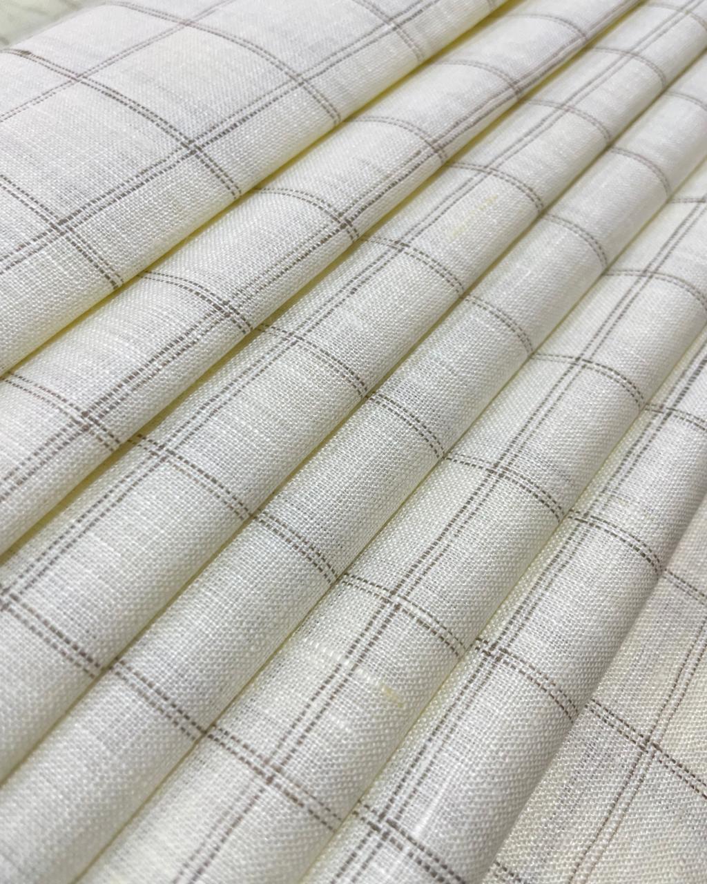 Cream with Grey  Checks(60's) - Dyed Premium Linen Fabric BC-WL-601055(NEW)