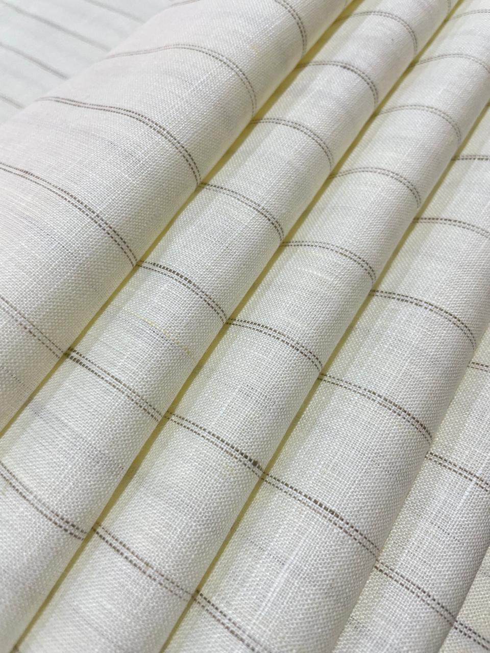 Cream with Grey  Stripes(60's) - Dyed Premium Linen Fabric BC-WL-601054(NEW)