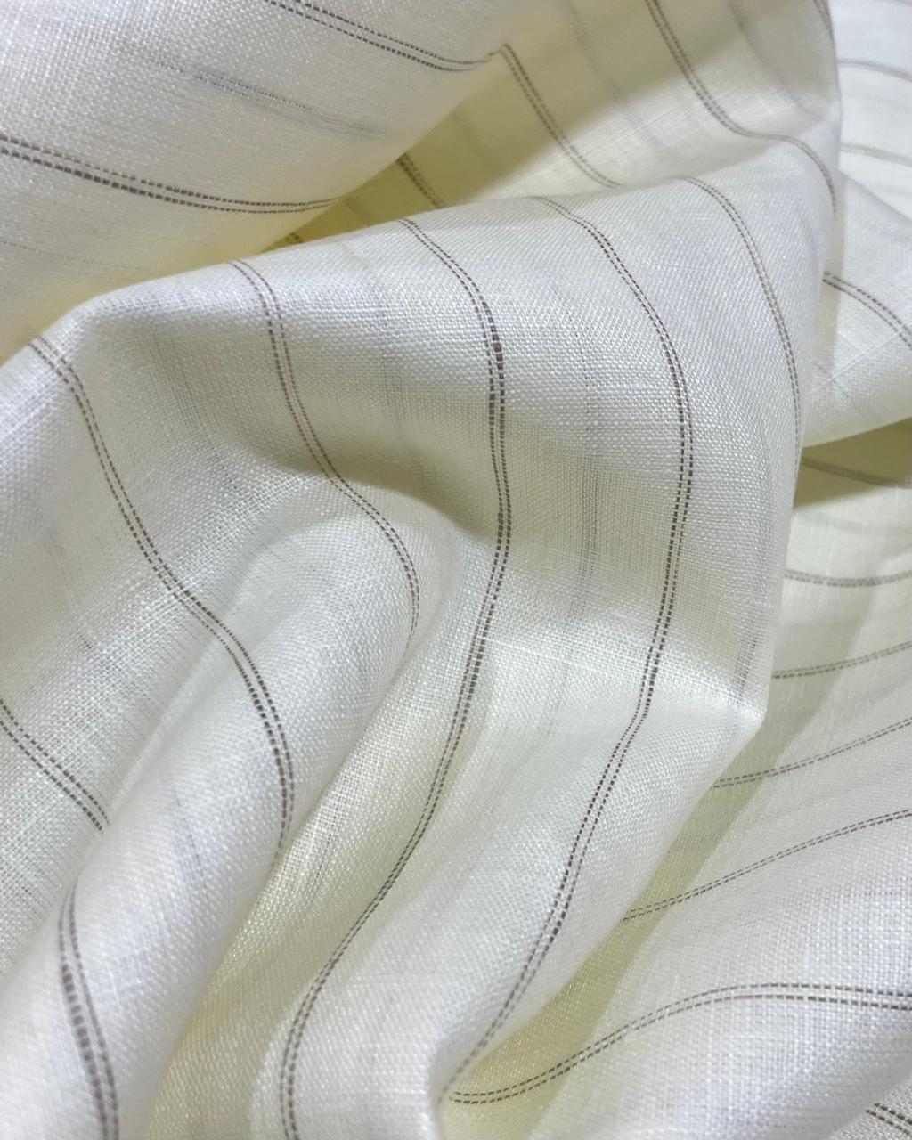 Cream with Grey  Stripes(60's) - Dyed Premium Linen Fabric BC-WL-601054(NEW)