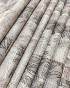 White and Grey Botanical Motif  Allover Digital Printed - Dyed Premium Linen Fabric BCH- 620464(new)