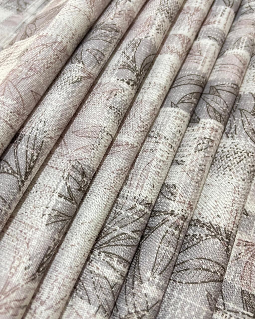 White and Grey Botanical Motif  Allover Digital Printed - Dyed Premium Linen Fabric BCH- 620464(new)