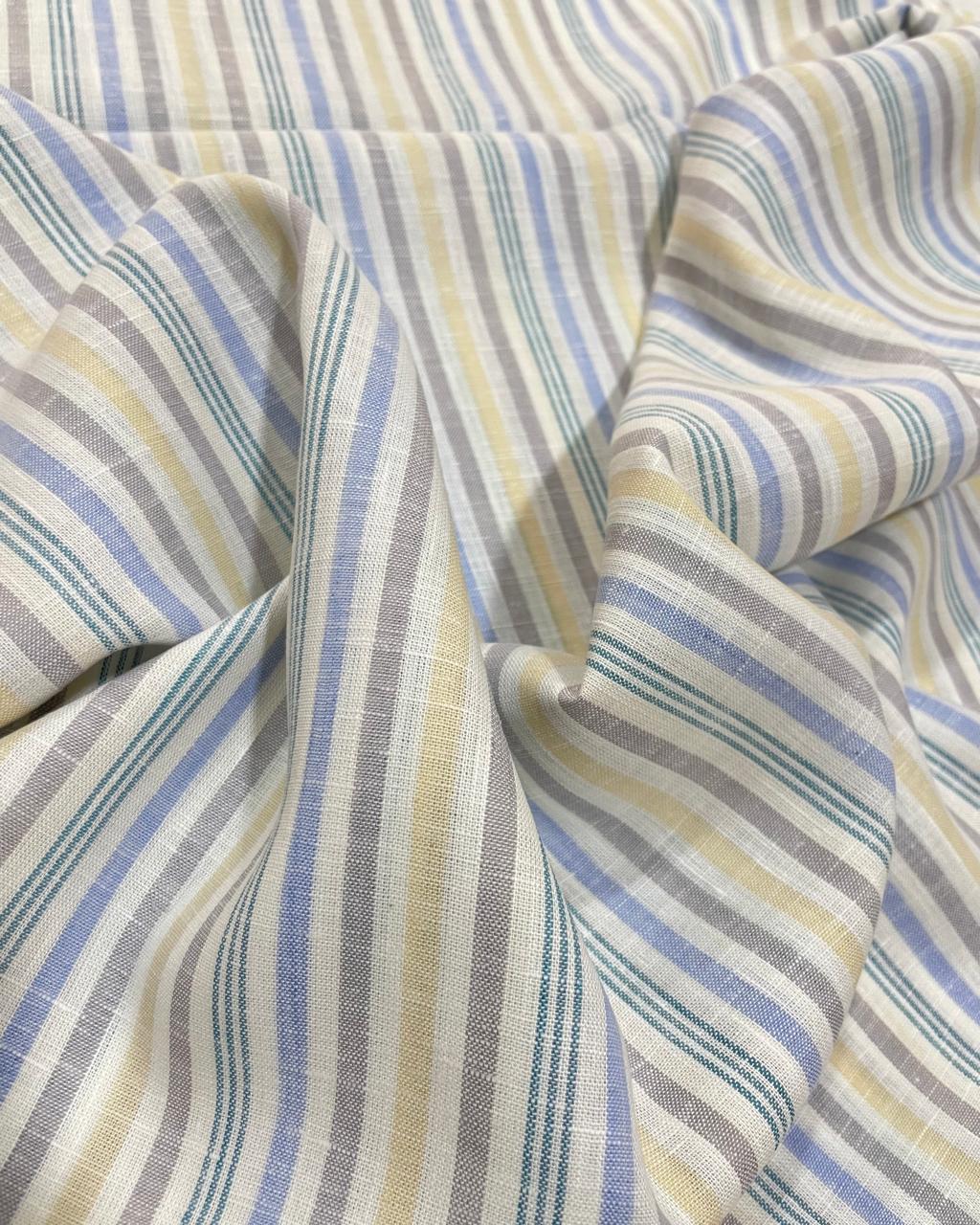 White and Blue Multicolor Stripes(80's)Korean Linen Fabric BC-SN-KL-230323(new)