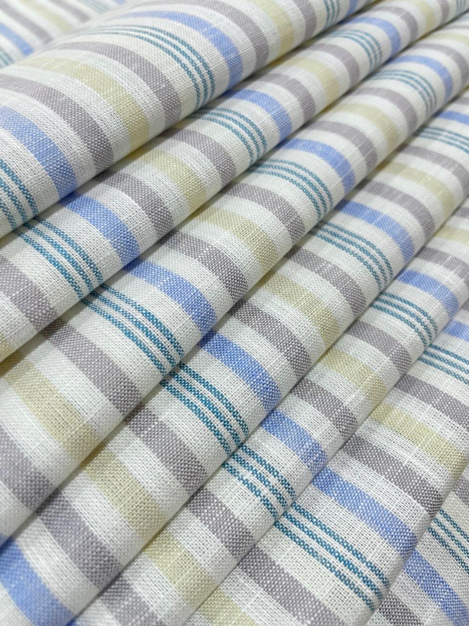 White and Blue Multicolor Stripes(80's)Korean Linen Fabric BC-SN-KL-230323(new)
