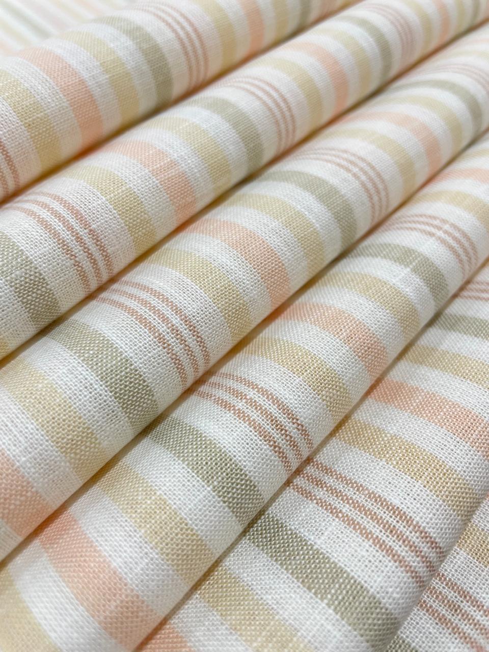 White and Pink Multicolor Stripes(80's)Korean Linen Fabric BC-SN-KL-230304(new)