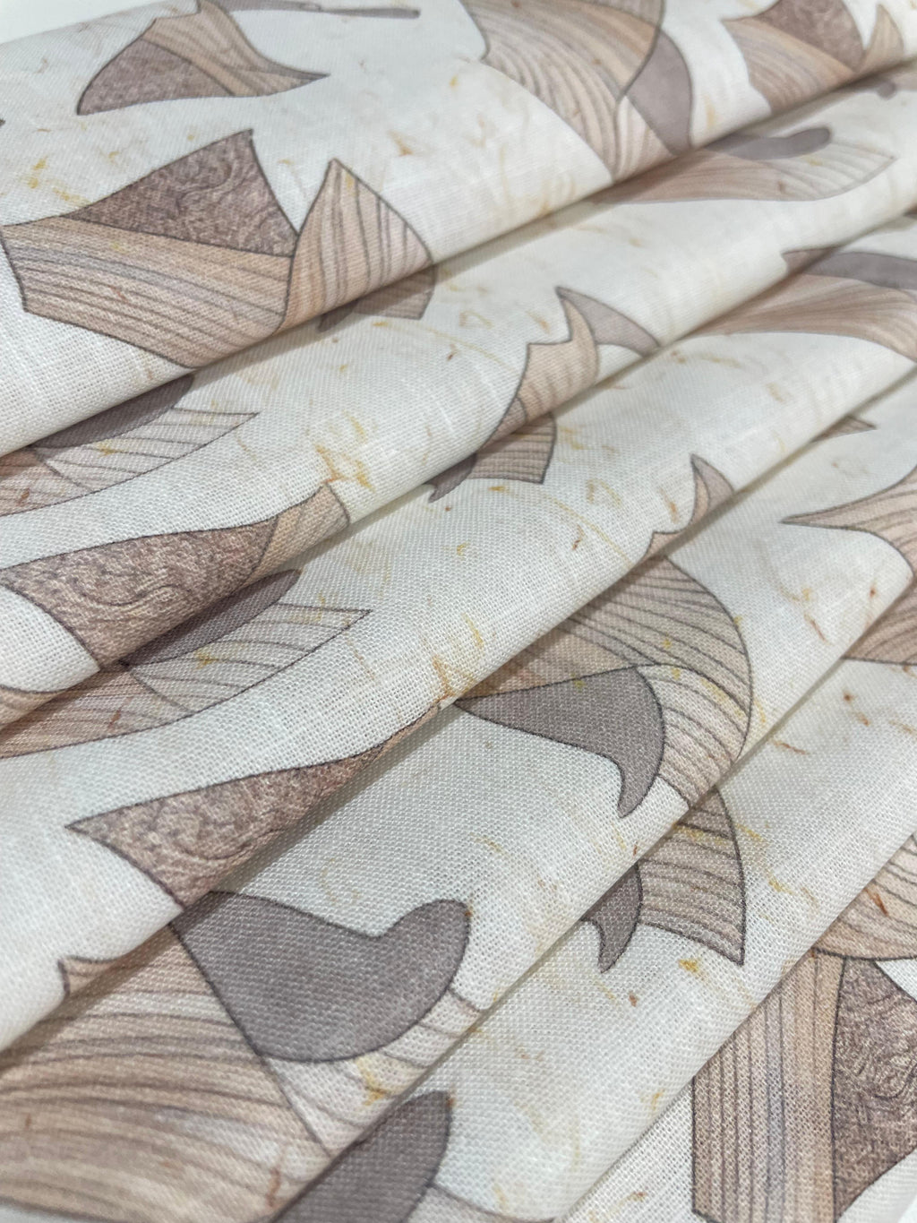 Brown /Beige Abstract Leaf  Prints- Dyed Premium Linen Fabric CNC-B/G -CRYSTAL-CRS-1235(NEW)