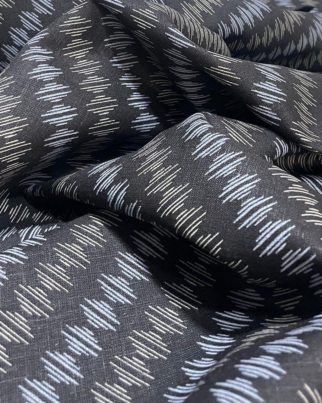 Black Ikat Print  -  Dyed Premium Linen Fabric CNC-B/G -BTY-B-09143(NEW)