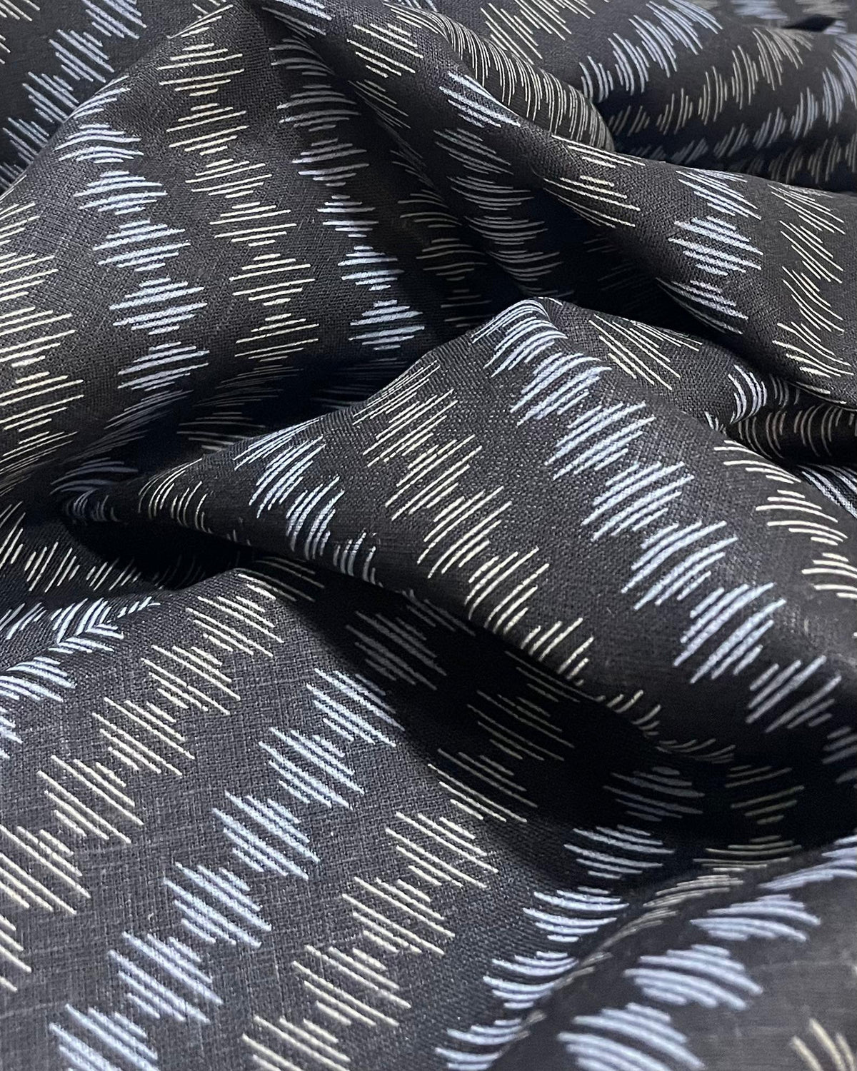 Black Ikat Print  -  Dyed Premium Linen Fabric CNC-B/G -BTY-B-09143(NEW)