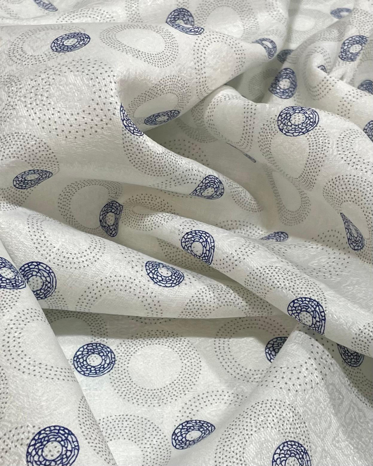 White / Blue Grey Circular Print- Dyed Premium Linen Fabric CNC-B/G -Luton-LT-00032(NEW)