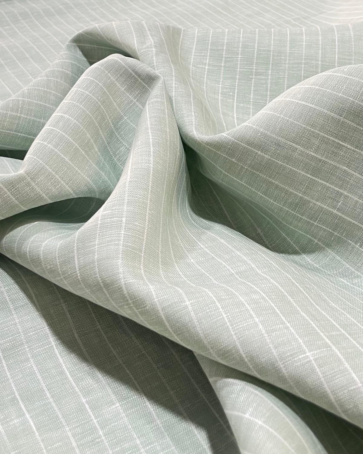 Mind Green/ White Stripes- Dyed Premium Linen Fabric CNC-APN-228(NEW)