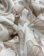 Brown /Beige Abstract Leaf  Prints- Dyed Premium Linen Fabric CNC-B/G -CRYSTAL-CRS-1235(NEW)