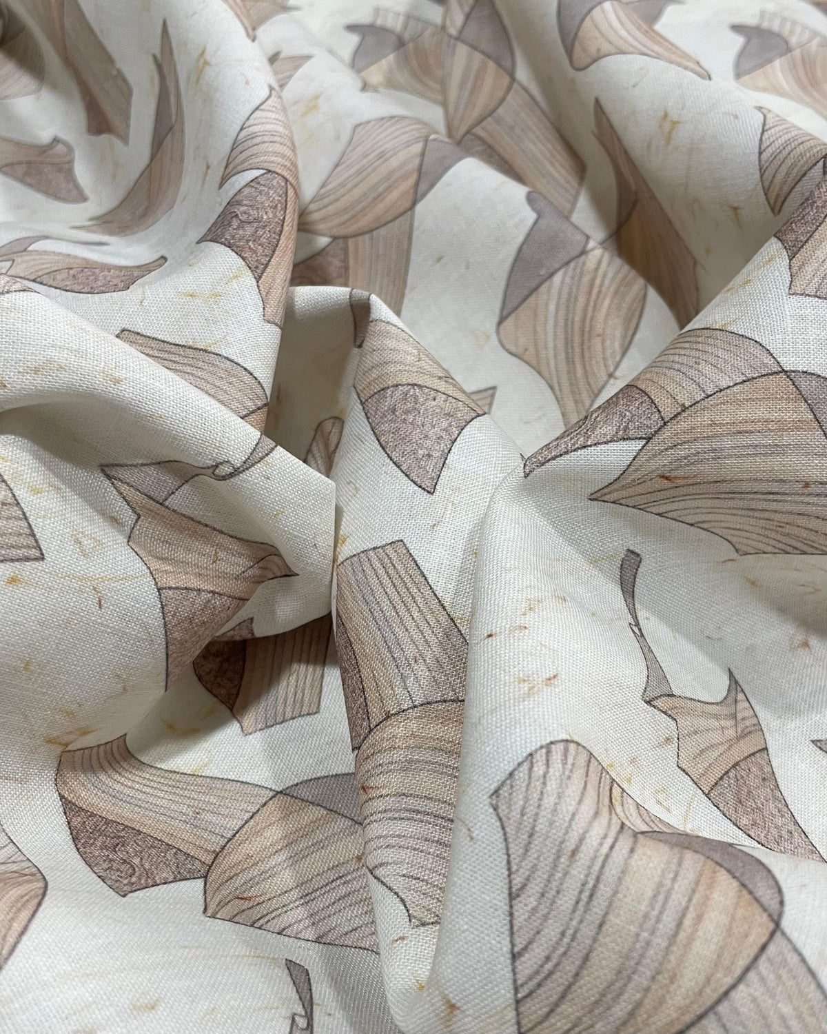 Brown /Beige Abstract Leaf  Prints- Dyed Premium Linen Fabric CNC-B/G -CRYSTAL-CRS-1235(NEW)